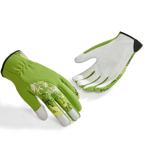 VGO 1-Pair Women's Gardening Gloves - Synthetic leather or Premium Goat Leather Work Gloves with Thornproof&Non-Slip Grip, Breathable Floral Design, Ergonomic Fit for Pruning, Landscaping,Outdoor(GA7444/SL7443))