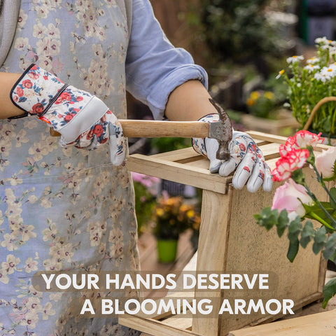 VGO 1 Pair Premium Genuine Goat Leather Puncture Resistant Palm and Fingertips Gardening Gloves For Women(GA3561/GA7454))