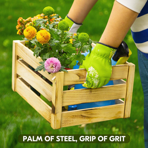 VGO 1-Pair Women's Gardening Gloves - Synthetic leather or Premium Goat Leather Work Gloves with Thornproof&Non-Slip Grip, Breathable Floral Design, Ergonomic Fit for Pruning, Landscaping,Outdoor(GA7444/SL7443))