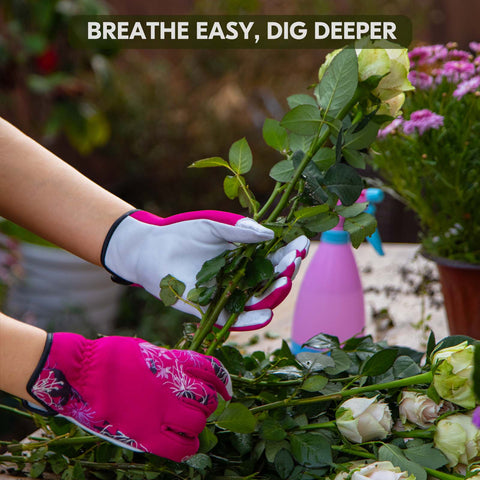 VGO 1-Pair Women's Gardening Gloves - Synthetic leather or Premium Goat Leather Work Gloves with Thornproof&Non-Slip Grip, Breathable Floral Design, Ergonomic Fit for Pruning, Landscaping,Outdoor(GA7444/SL7443))