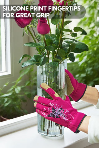 VGO 1-Pair Women's Gardening Gloves - Synthetic leather or Premium Goat Leather Work Gloves with Thornproof&Non-Slip Grip, Breathable Floral Design, Ergonomic Fit for Pruning, Landscaping,Outdoor(GA7444/SL7443))