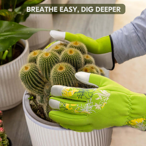 VGO 1-Pair Women's Gardening Gloves - Synthetic leather or Premium Goat Leather Work Gloves with Thornproof&Non-Slip Grip, Breathable Floral Design, Ergonomic Fit for Pruning, Landscaping,Outdoor(GA7444/SL7443))