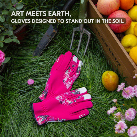 VGO 1-Pair Women's Gardening Gloves - Synthetic leather or Premium Goat Leather Work Gloves with Thornproof&Non-Slip Grip, Breathable Floral Design, Ergonomic Fit for Pruning, Landscaping,Outdoor(GA7444/SL7443))
