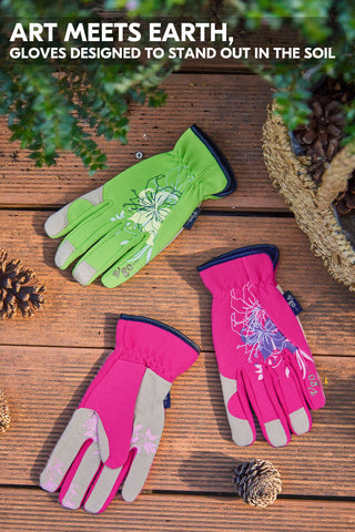 VGO 1-Pair Women's Gardening Gloves - Synthetic leather or Premium Goat Leather Work Gloves with Thornproof&Non-Slip Grip, Breathable Floral Design, Ergonomic Fit for Pruning, Landscaping,Outdoor(GA7444/SL7443))