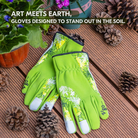 VGO 1-Pair Women's Gardening Gloves - Synthetic leather or Premium Goat Leather Work Gloves with Thornproof&Non-Slip Grip, Breathable Floral Design, Ergonomic Fit for Pruning, Landscaping,Outdoor(GA7444/SL7443))