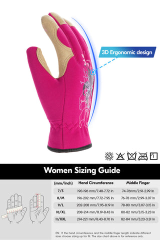 VGO 1-Pair Women's Gardening Gloves - Synthetic leather or Premium Goat Leather Work Gloves with Thornproof&Non-Slip Grip, Breathable Floral Design, Ergonomic Fit for Pruning, Landscaping,Outdoor(GA7444/SL7443))