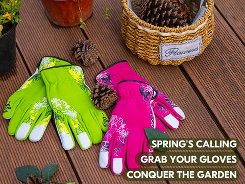 VGO 1-Pair Women's Gardening Gloves - Synthetic leather or Premium Goat Leather Work Gloves with Thornproof&Non-Slip Grip, Breathable Floral Design, Ergonomic Fit for Pruning, Landscaping,Outdoor(GA7444/SL7443))