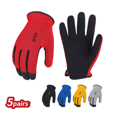 VGO 5-Pairs High Performance for Men, Multi-Functional Safety Work Gloves, Builder Gloves, Gardening Gloves, Light Duty Gloves, Value Pack (5 Colors, AL8736)