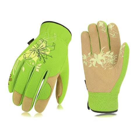 VGO 1-Pair Women's Gardening Gloves - Synthetic leather or Premium Goat Leather Work Gloves with Thornproof&Non-Slip Grip, Breathable Floral Design, Ergonomic Fit for Pruning, Landscaping,Outdoor(GA7444/SL7443))